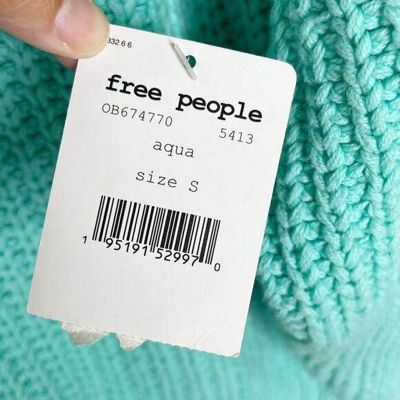 Free People S NEW Swim Too Deep Turtleneck Sweater Aqua Slouchy *flaw - Picture 5 of 13